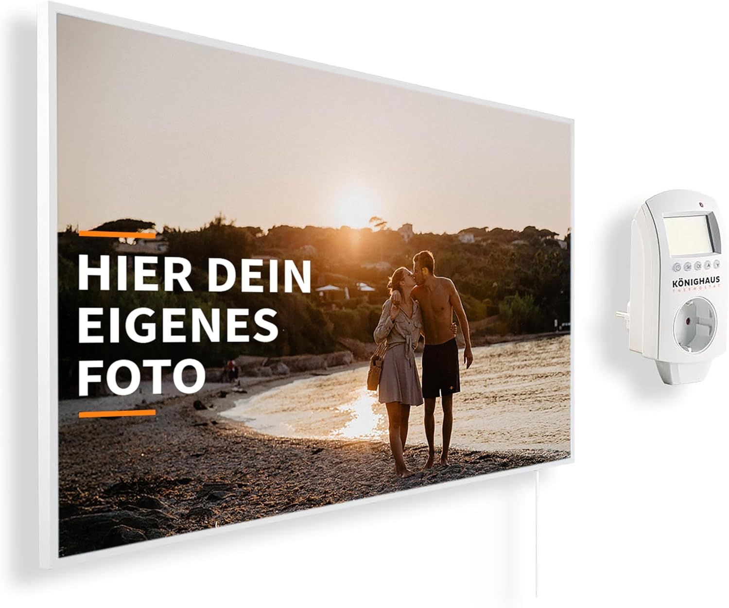 Könighaus Infrarotheizung – Gestalte Deine Fotoheizung – TÜV SÜD - 1000 Watt + Smart Thermostat + Könighaus APP - Weißer Rahmen