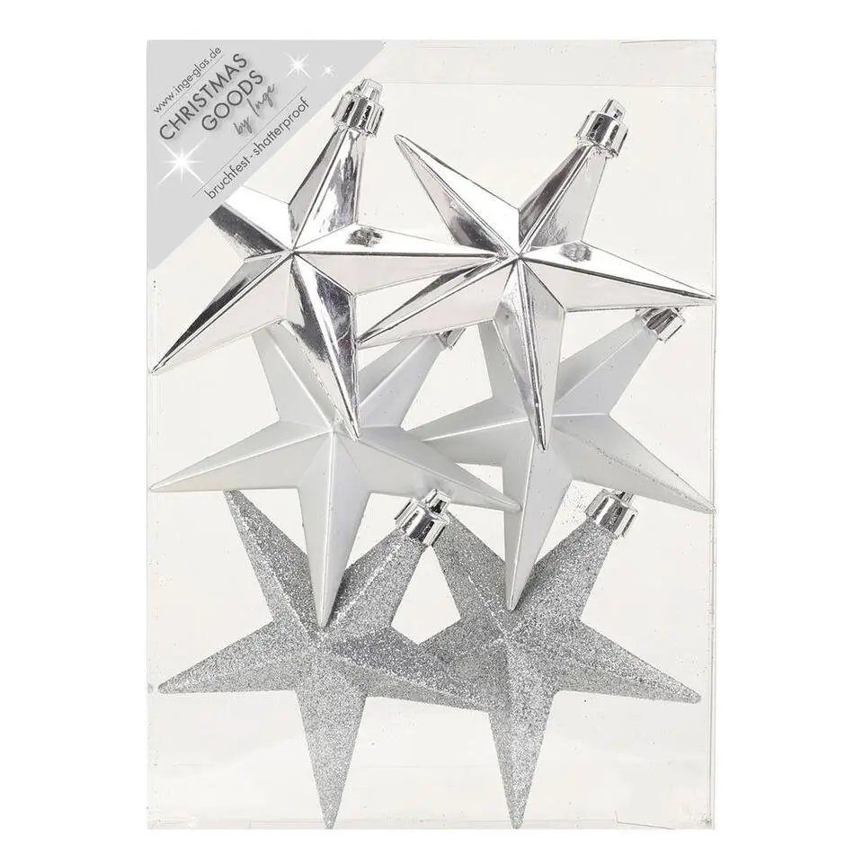 Christmas goods Kersthangers - 6x - sterren - zilver - 10 cm