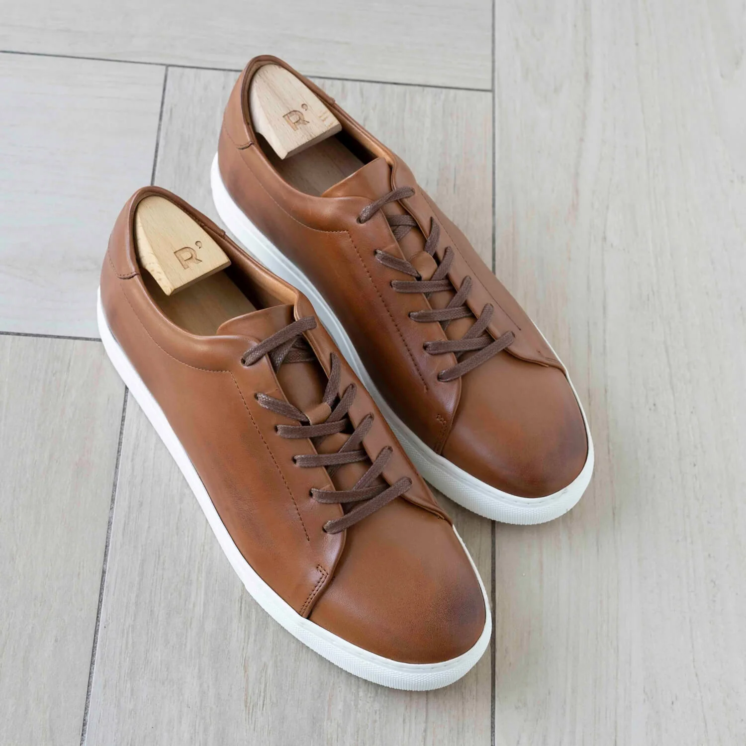 Kooper-Sneakers / Basket en cuir cognac