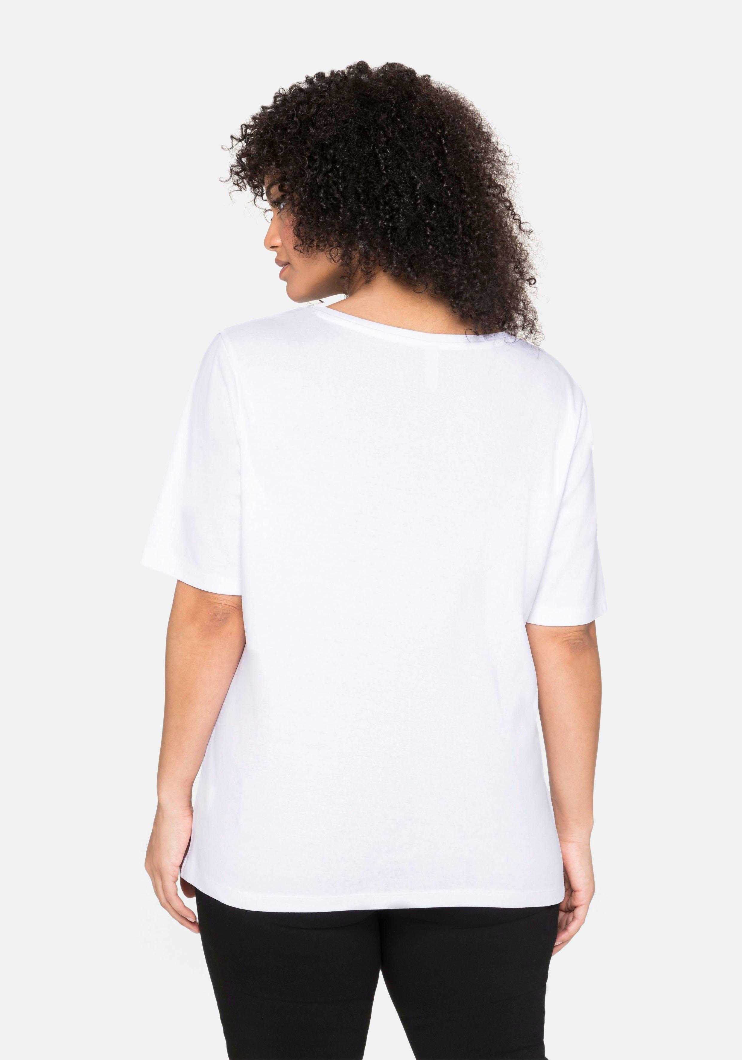 T-Shirt mit tiefem Ausschnitt und längerem Ärmel