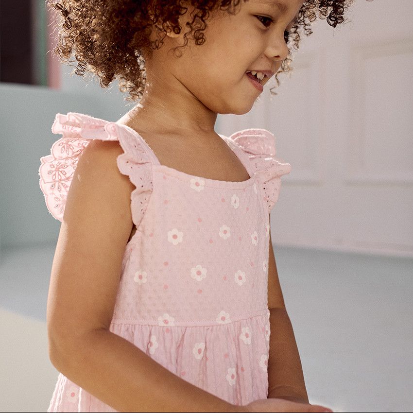 Robe manches courtes imprimée en maille cloquée pour bébé fille - Rose