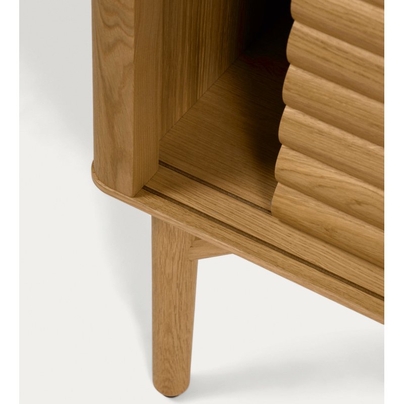 Meuble TV Lenon 2 portes en bois massif et placage de chêne 200 x 57 cm