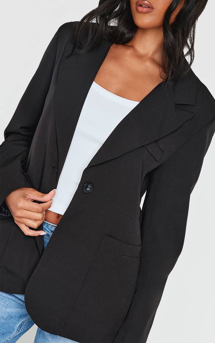 Noir Blazer Minimaliste À Simple Boutonnage
