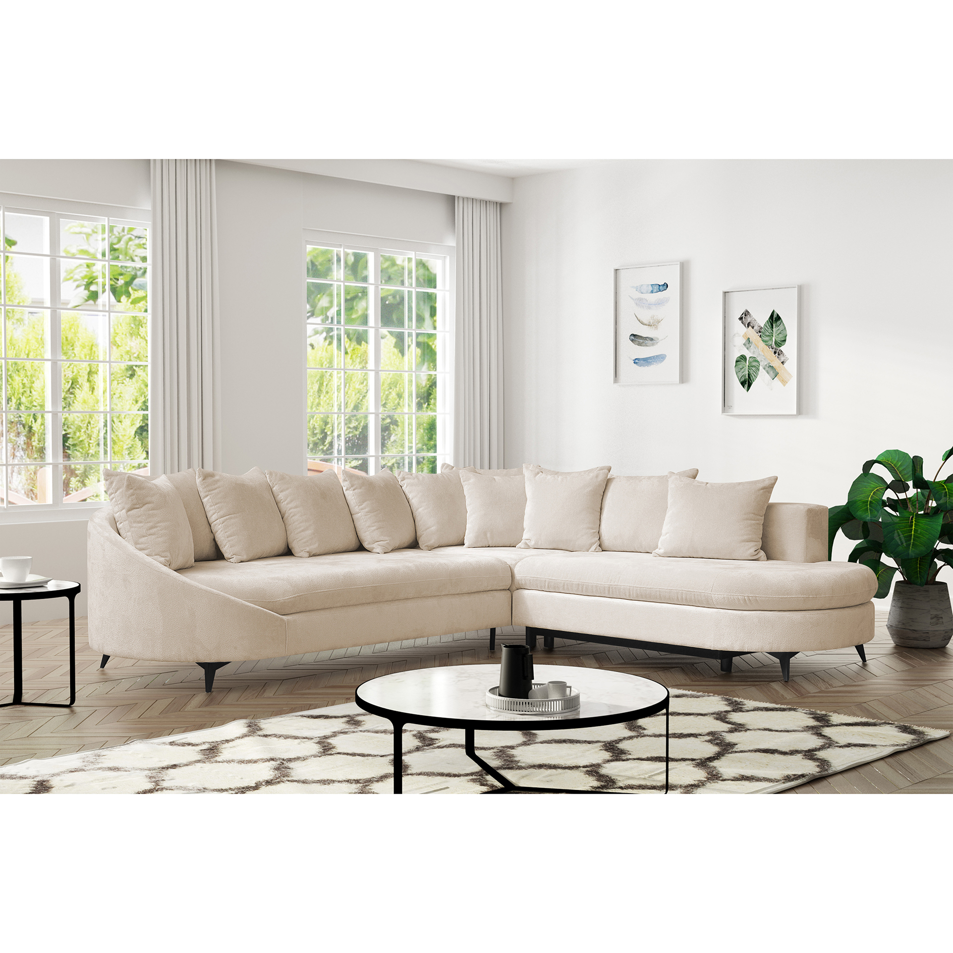 Ecksofa - cream - mit Liegefunktion und Staukasten - Ottomane rechts