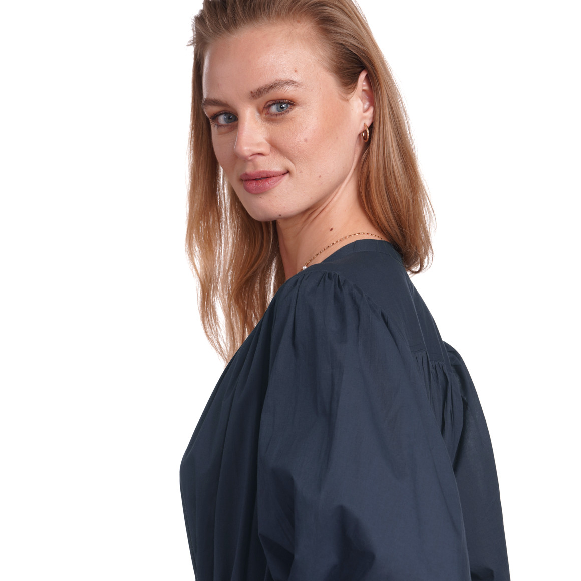 Jonas Nielsen Damen Blusenkleid mit Ballonärmeln dunkelblau