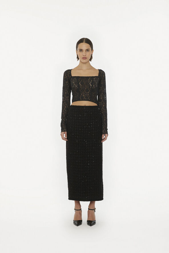 ROTATE Birger Christensen BOUCLE MAXI SKIRT Black