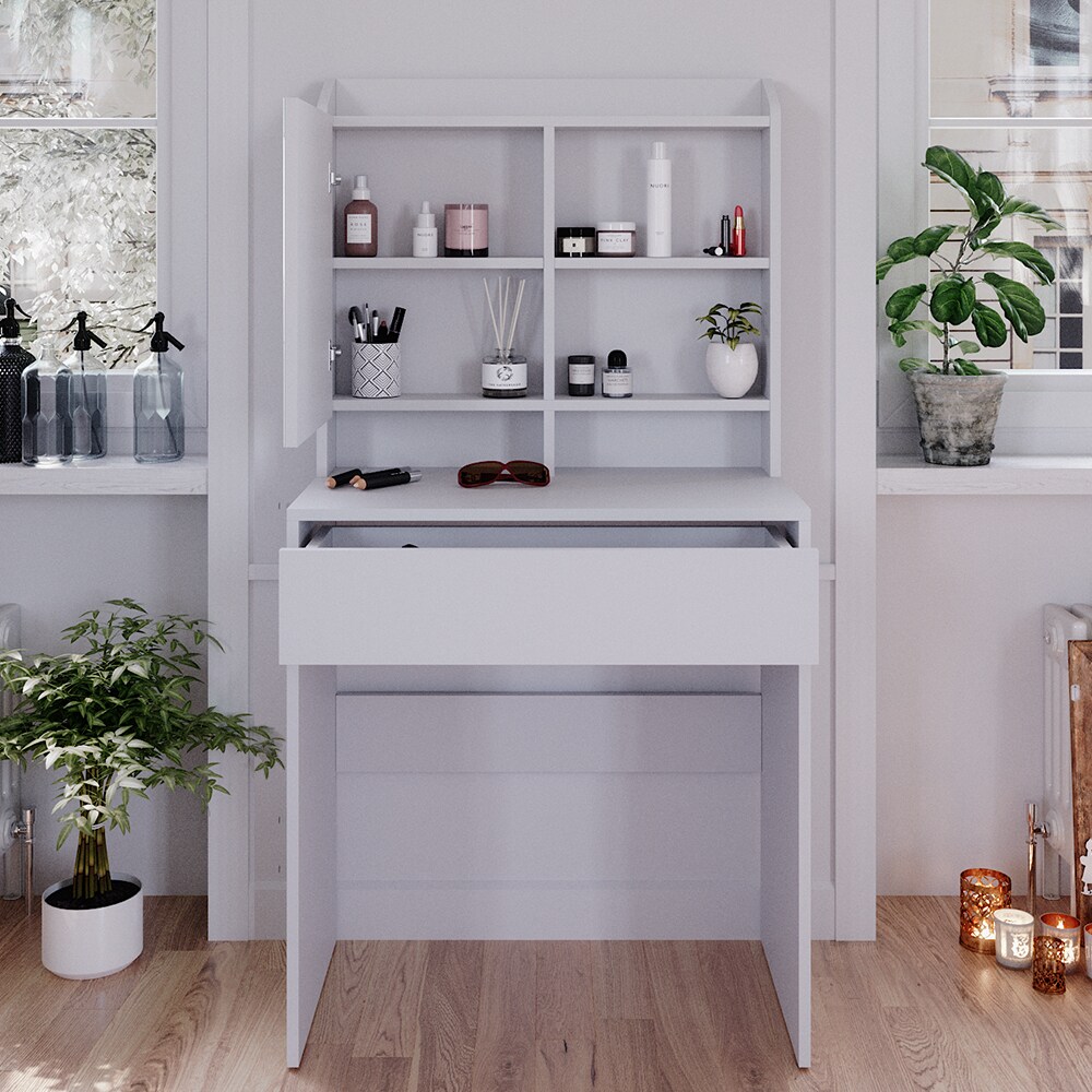 Vicco Schminktisch Frisiertisch Frisierkommode Laura Weiß 70x136 cm Spiegelschrank modern Schlafzimmer Kommode Schminkspiegel Schrank Schublade Kosmetiktisch Make-Up-Tisch
