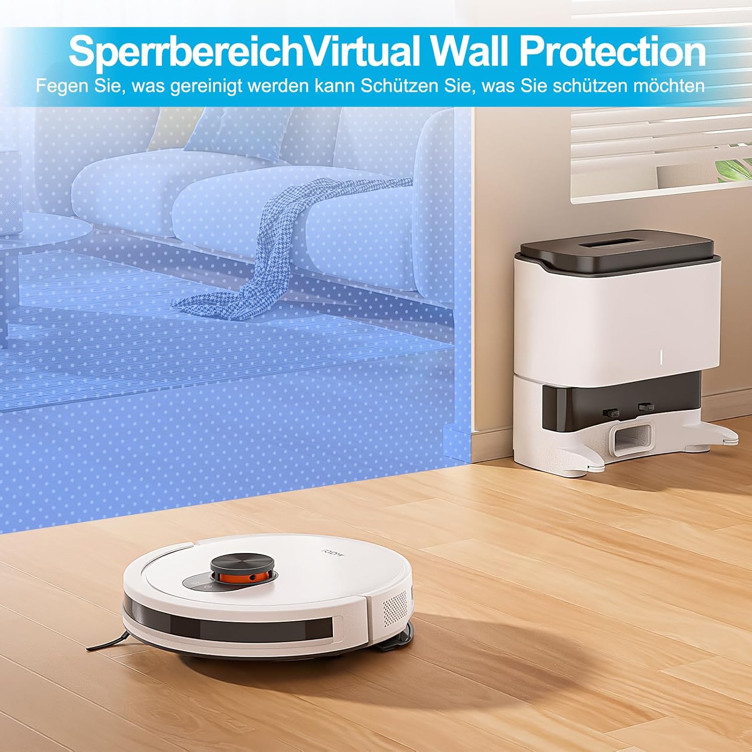 ROIDMI EVE CC Saugroboter mit Wischfunktion, 2.5L Automatischem Schmutzbehälter Kehren Saugen Wischen 2 in 1 Saugroboter, 4000Pa Laser Navigation Staubsauger Roboter