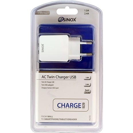 SINOX SXI704 220Volt -2,1A lader - hvid