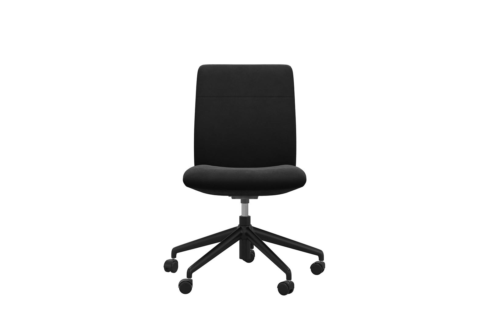 Chilli kontorstol Lav stol i tekstil Grace Dark Grey uten arm og med matt sort understell