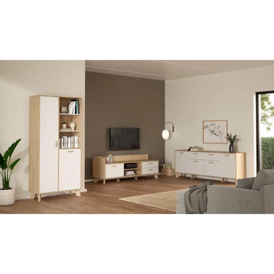 Hioshop Ikast dressoir 4 deuren- 1 lade eiken decor- wit