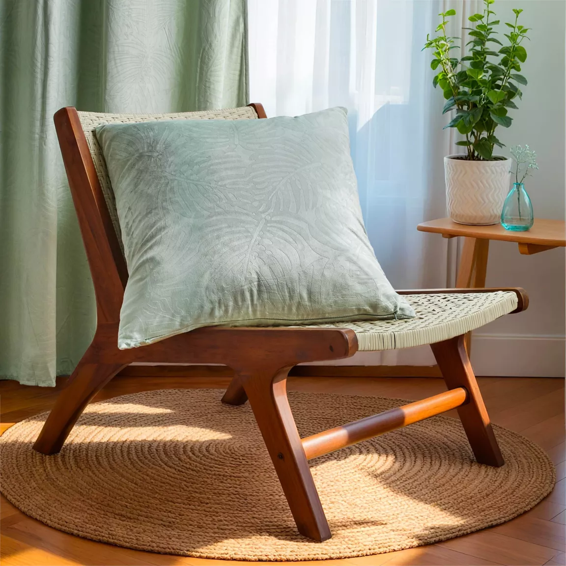 Coussin carré velours (60 x 60 cm) Fern Vert sauge