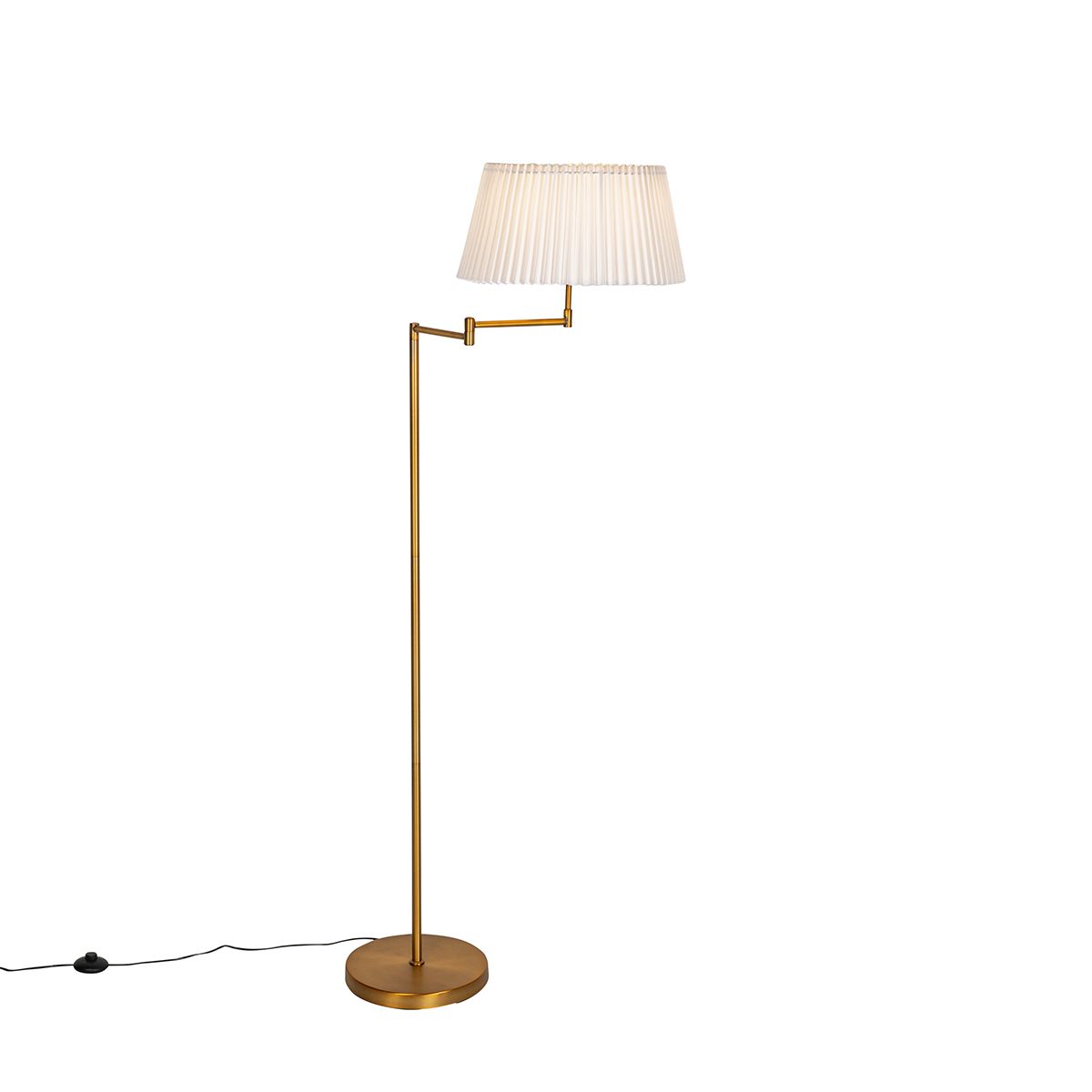 Vloerlamp brons met wit plisse kap en verstelbare arm - Ladas Deluxe