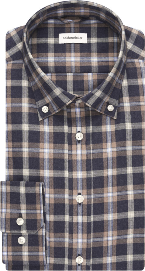 Seidensticker Flannel shirt Slim Long sleeve Button-Down-Collar Check Blue