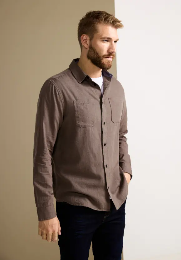 Hemd in Chambrayoptik - dark dull sand