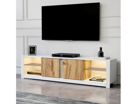 CONCEPT1 - Meuble TV Aydos chene blanc 180 x 35 x h45 cm