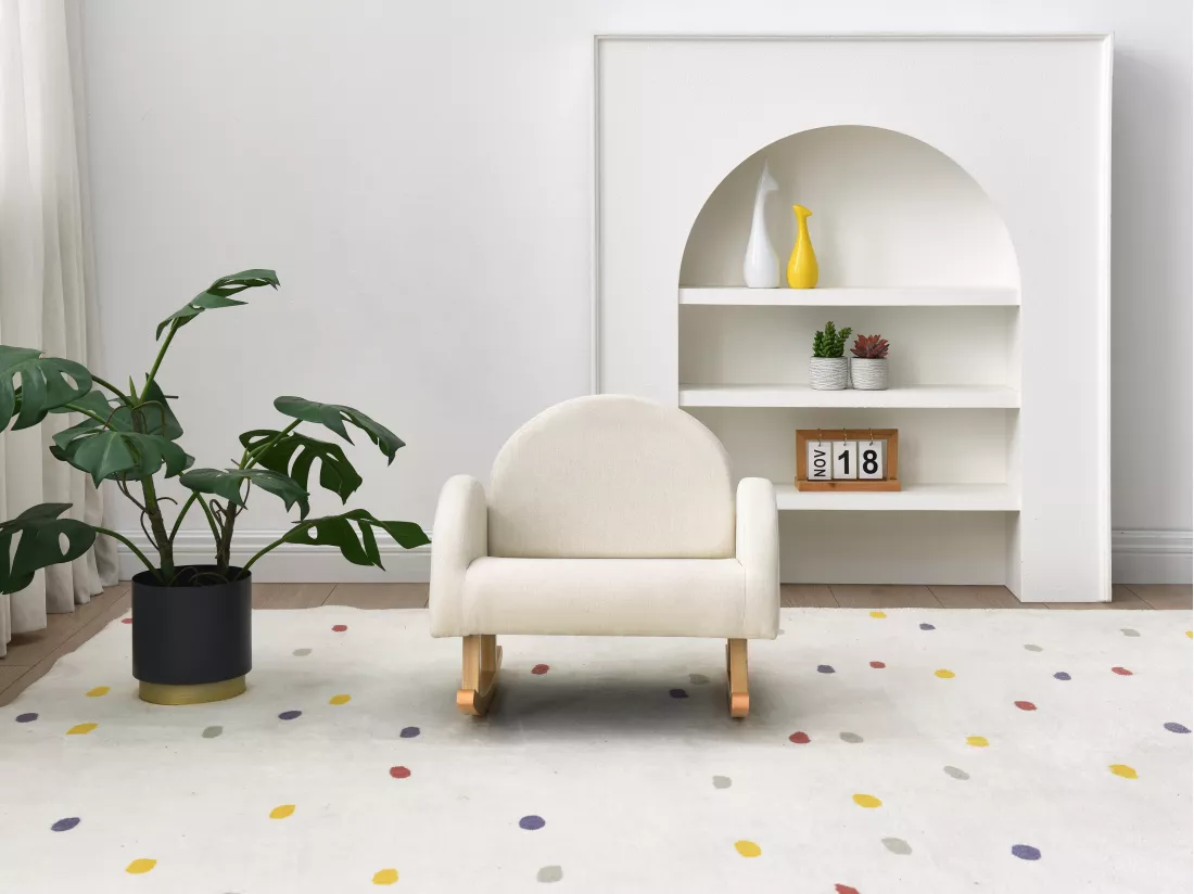 Fauteuil pour enfant à bascule en tissu beige ESLIDA