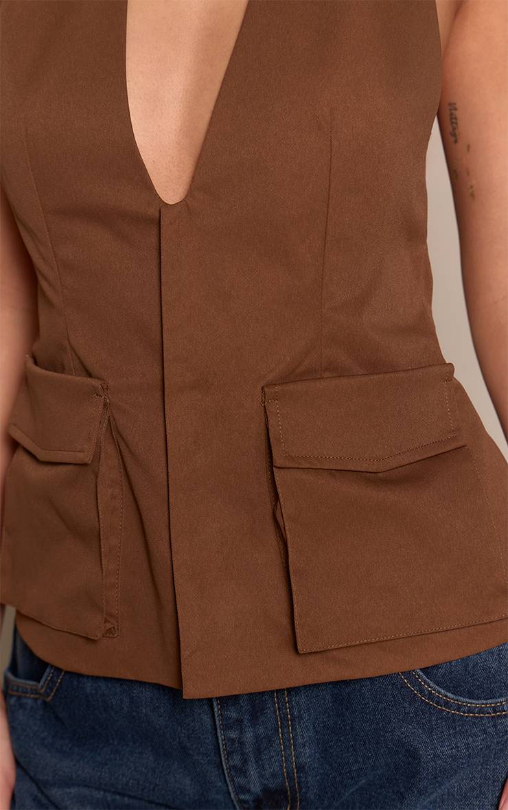 Dark Chocolate Top Dos Nu Tissé Avec Poche Utilitaire