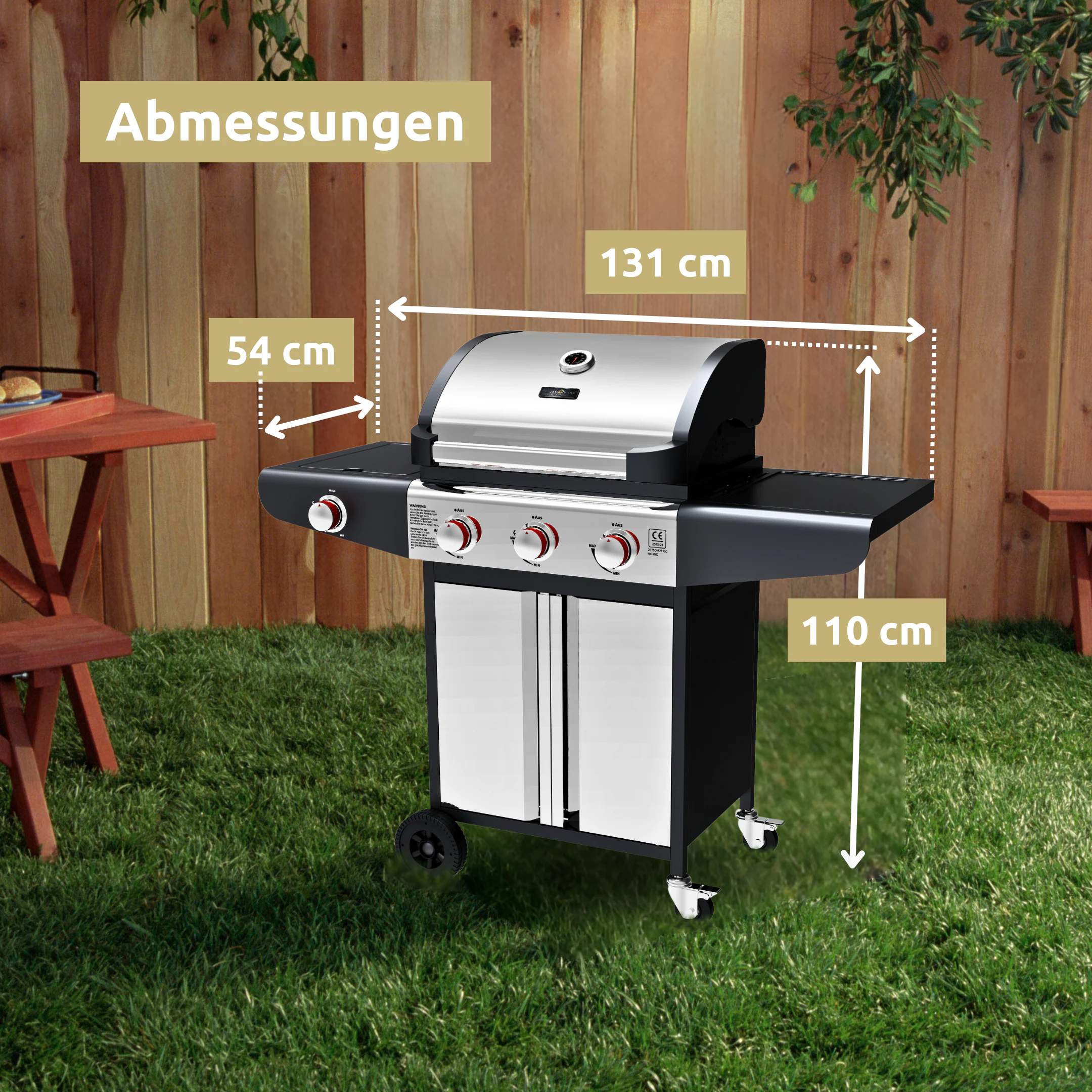 deluxe4home® Grillwagen Gasgrill mit Deckel, 3 + 1 Seitenbrenner, Thermometer uvm.
