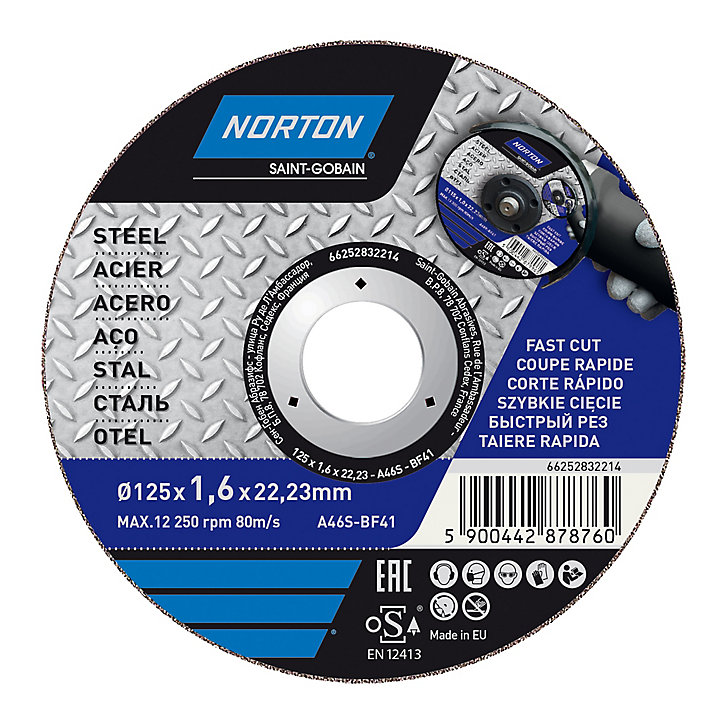 Disque de coupe métal Norton 125x1,6x22,2 mm