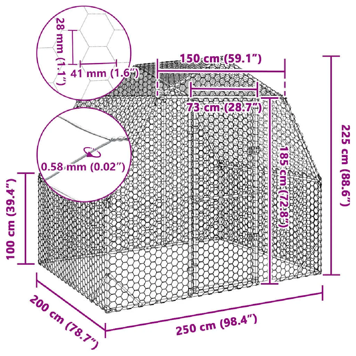 vidaXL Poulailler 2,5x2x2,25 m acier galvanisé