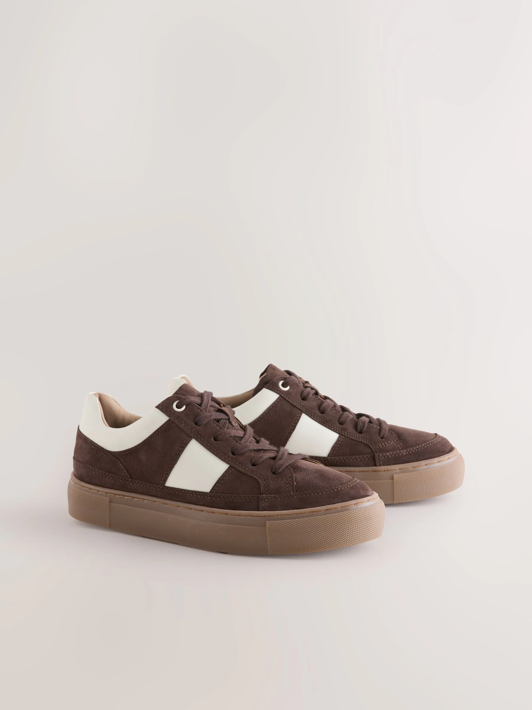 Chocoladebruin suède - Forever Comfort® Leather Chunky Side Stripe Lace Up Trainers