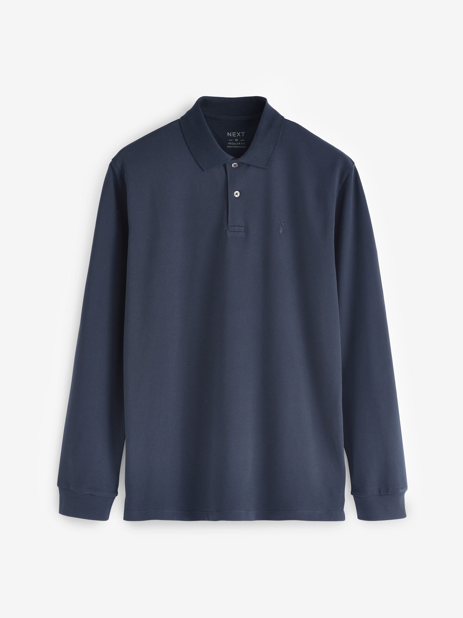 Donkerblauw - Normale Pasvorm - Piqué polo met lange mouwen