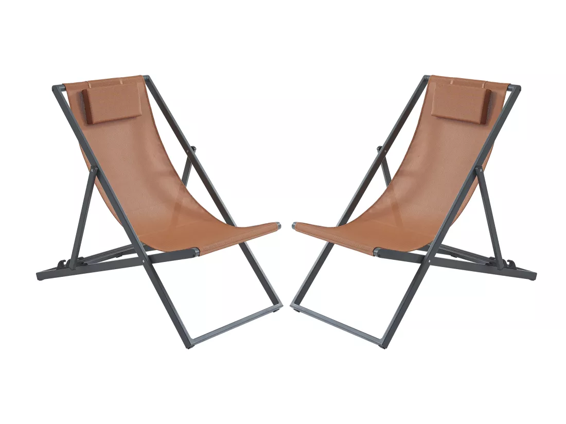 Lot de 2 transats chiliennes en aluminium - Terracotta - ANILIO de MYLIA