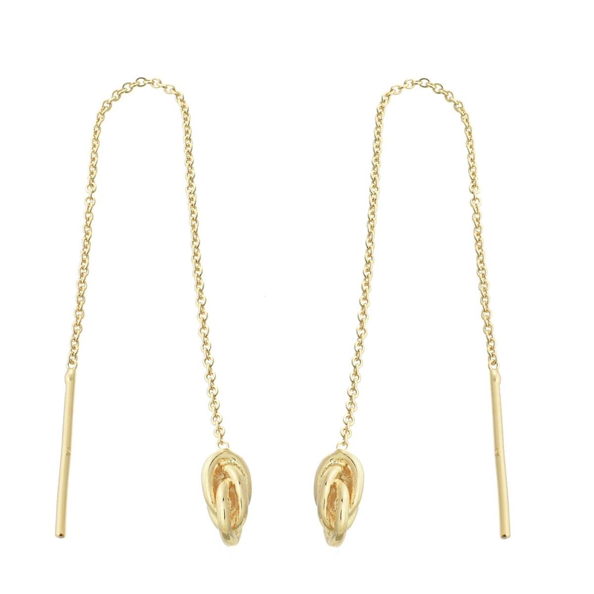 Boucles d'oreilles traversantes noeud tombant avec chaînette Plaqué OR 750 3 microns