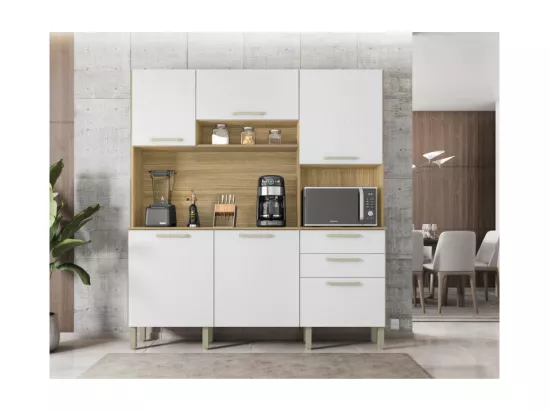 Buffet de Cuisine 6 Portes 2 Tiroirs Chêne et Blanc L 180.2 H 198 P 38.8 cm