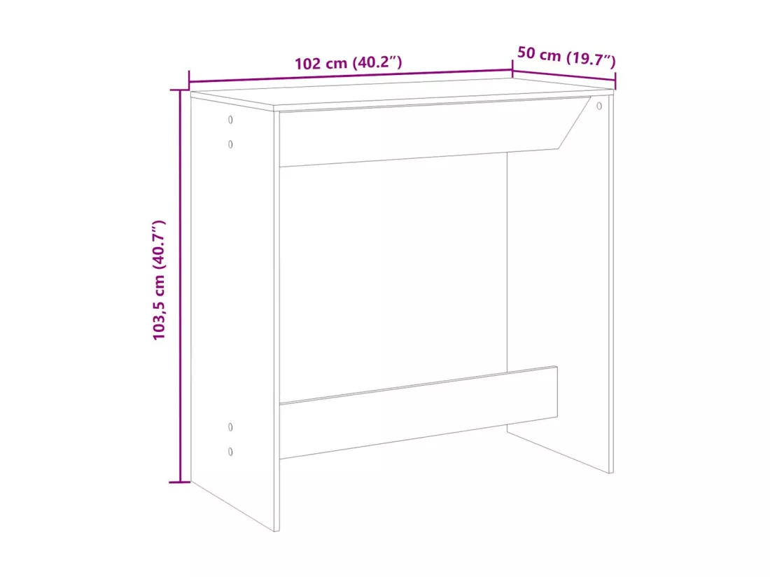 Table de bar chêne fumé 102x50x103,5 cm bois d'ingénierie