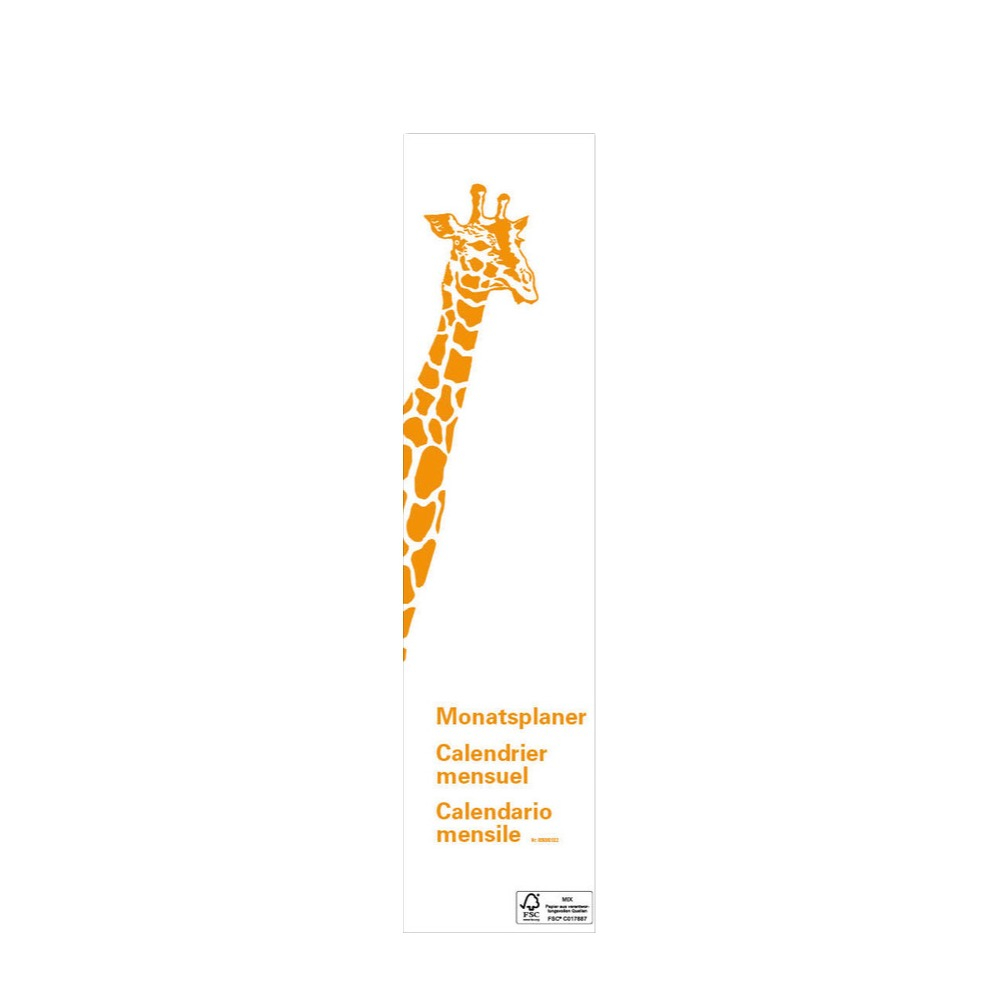 (12x55cm) Giraffenkalender 2026 Wandplaner mit Datumsschieber (MP2026) - Weiss / Orange