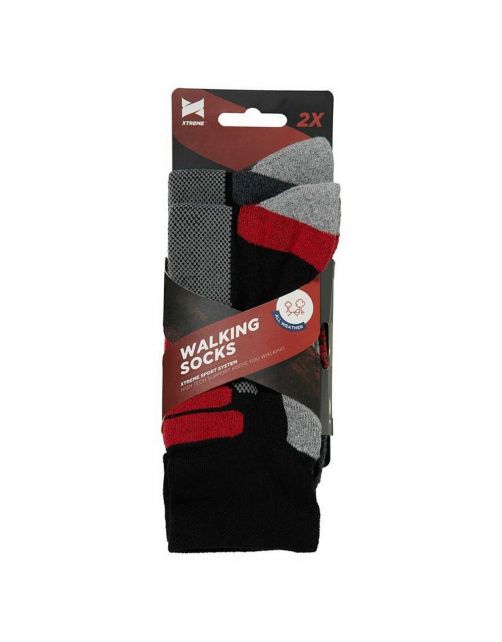 Xtreme Walking Socks All Weather 2-Pack Zwart&Rood - Sokken