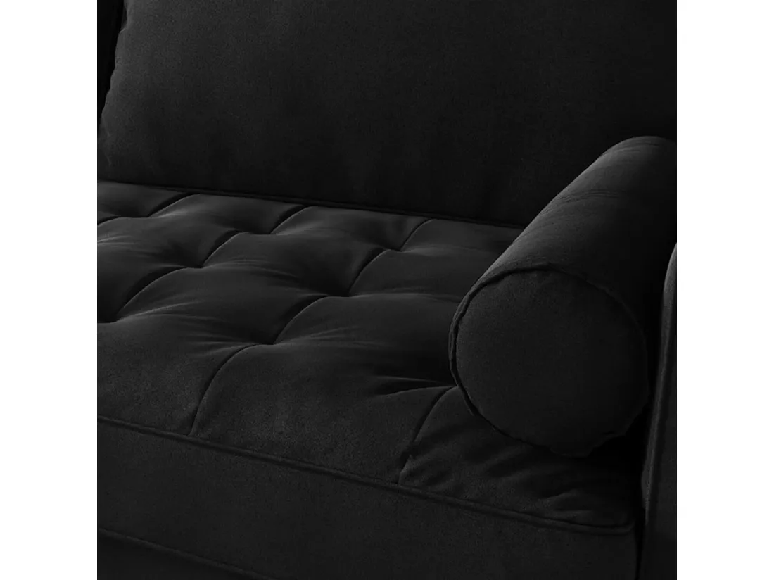 Canapé 2 Places en Velours Noir, Canapé de Salon Moderne, avec Accoudoirs et pieds en bois effilés, un dossier bas - 148.5x78x85cm