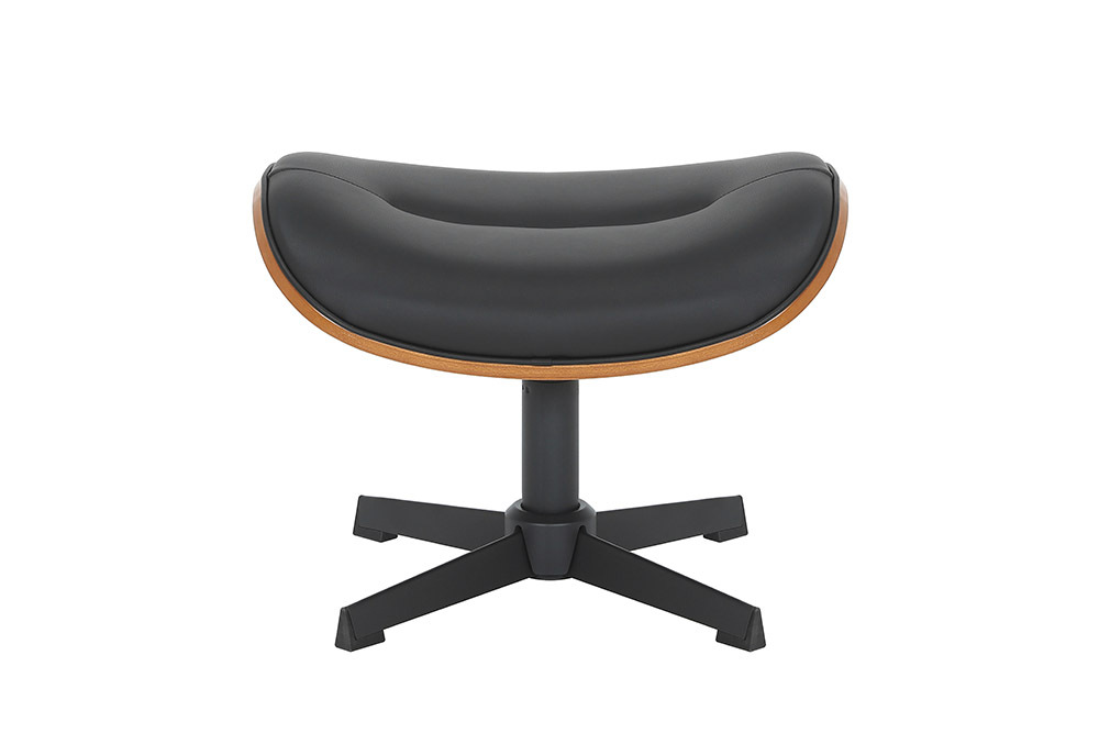 Drehbarer Hocker VOGUE COMFORT schwarz Kunstleder braun Walnuss-Design