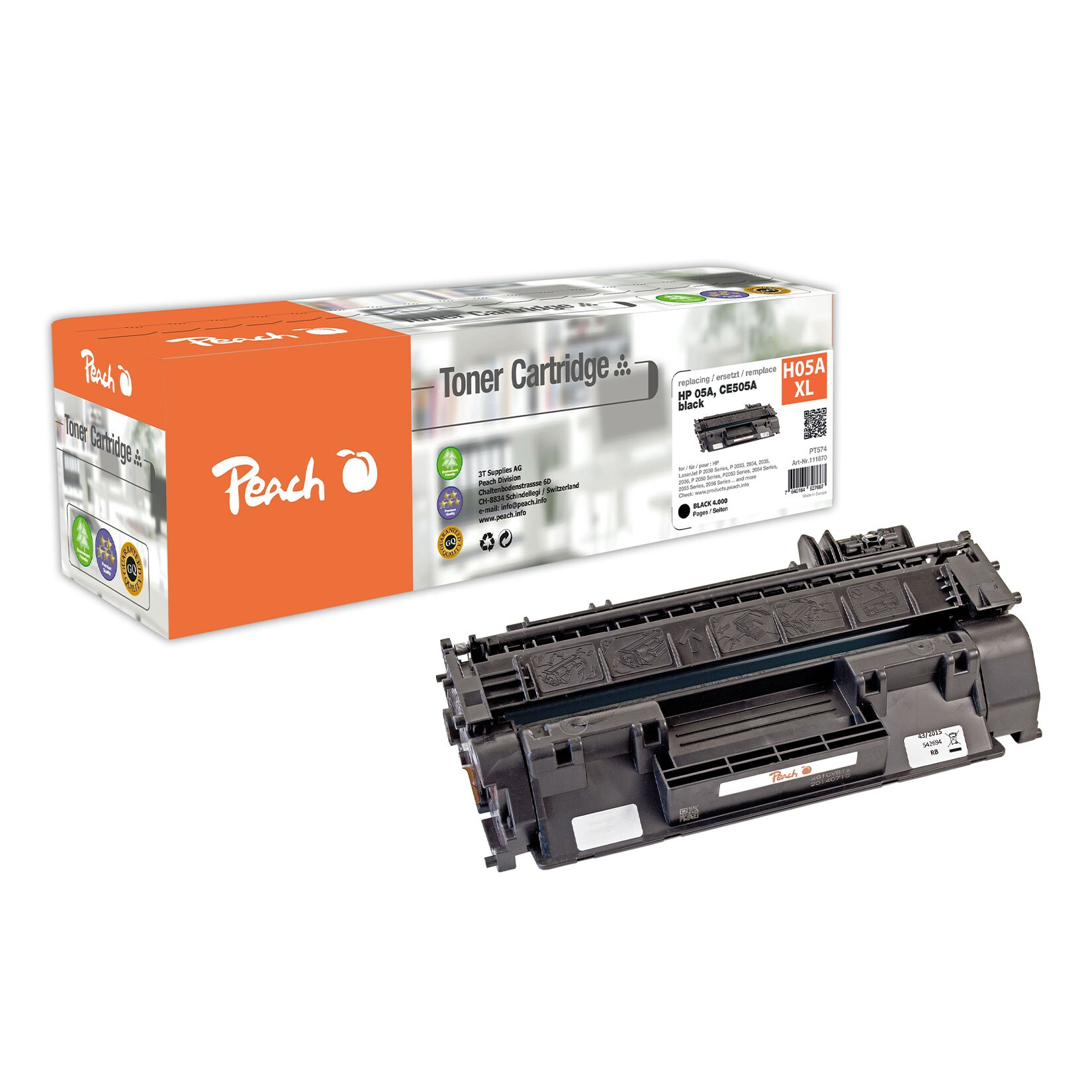 REFURBISHED – Peach HP 05 ABK Toner XL bk ersetzt HP No. 05A BK, CE505A für z.B. HP LaserJet P 2030, HP LaserJet P 2033, HP LaserJet P 2033 N, HP LaserJet P 2034 (wiederaufbereitet)