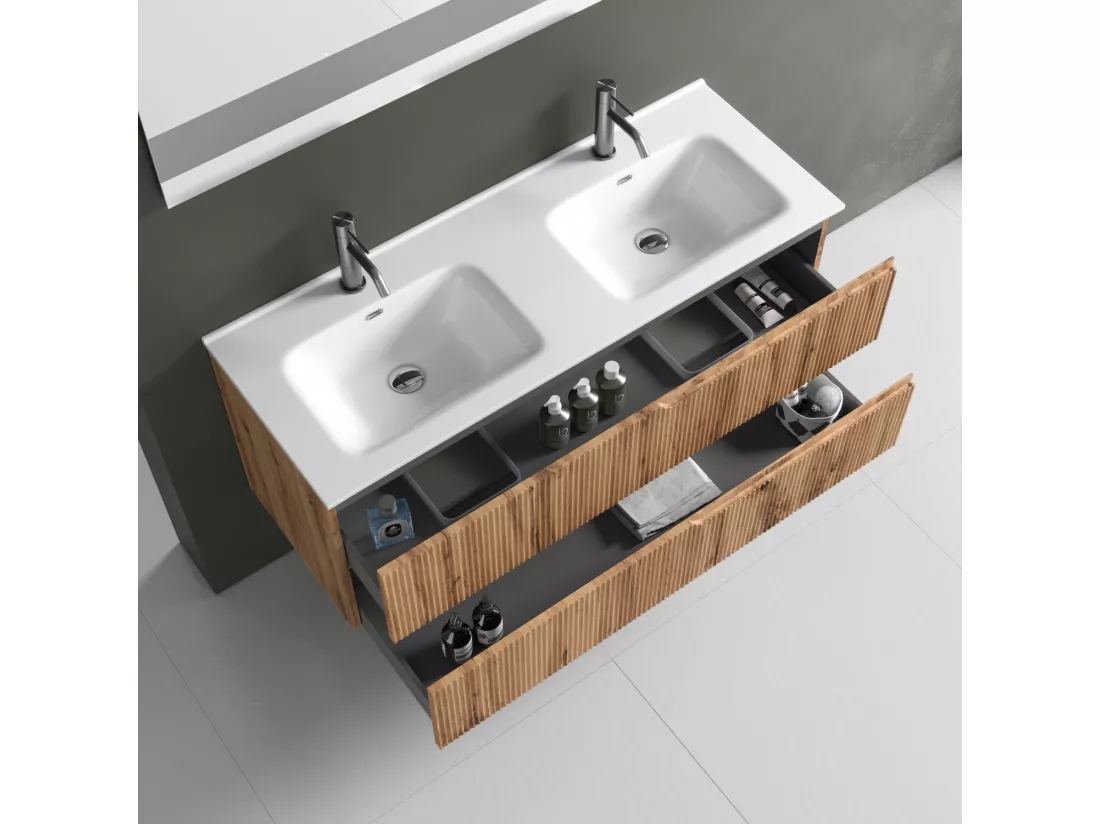 Ensemble salle de bain double vasque 5 pièces VENERE chêne