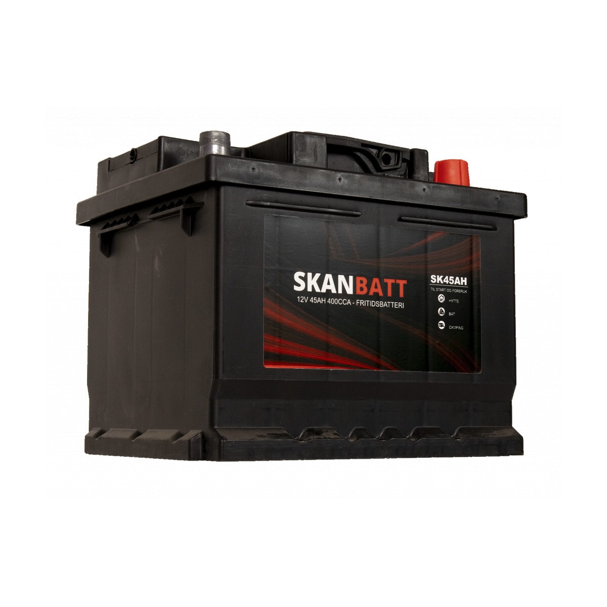 SKANBATT Fritidsbatteri 12V 45AH 400CCA (207x175x175/175mm) +høyre