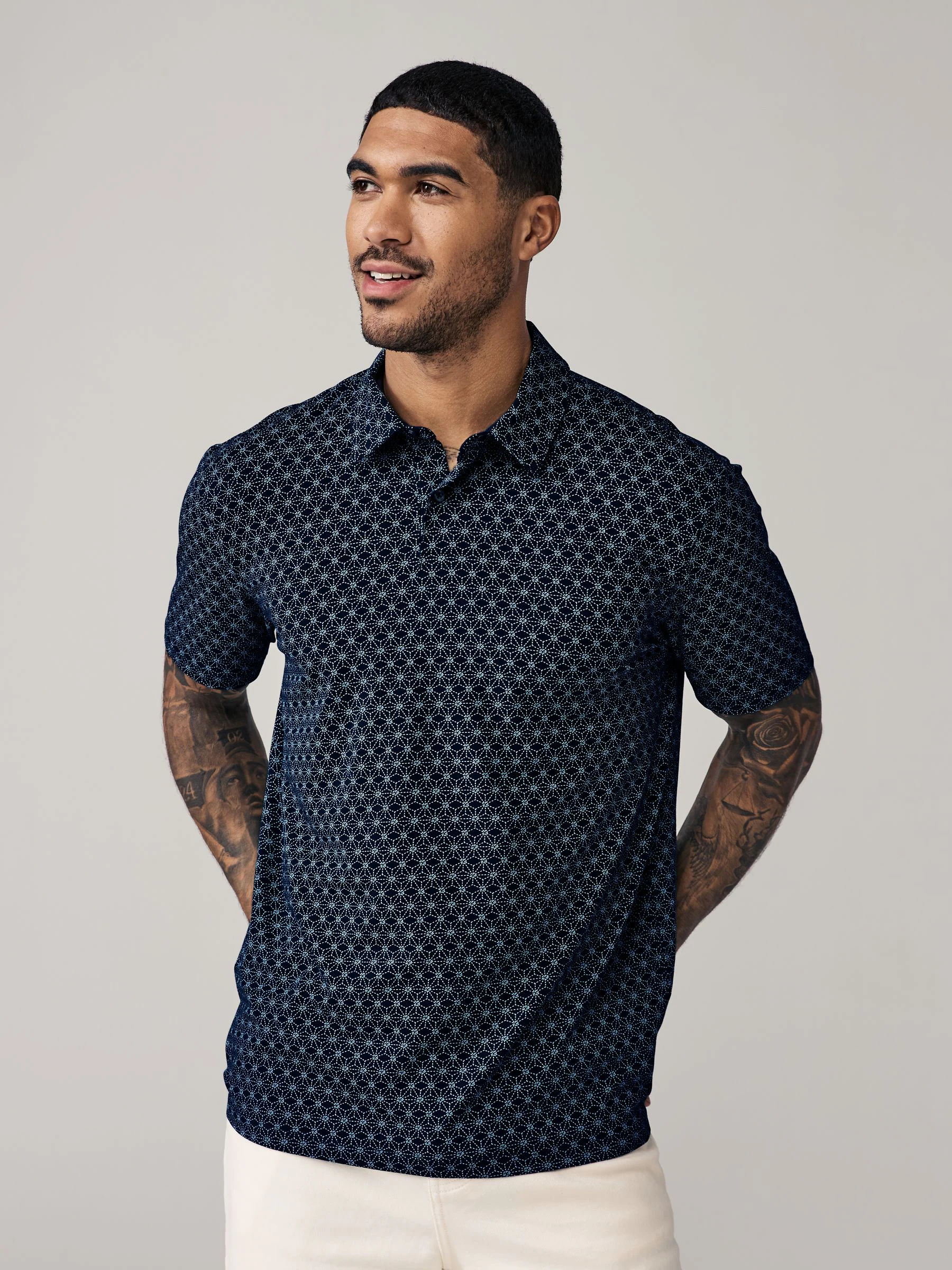 Blauw geo/blauw vlak - Normale Pasvorm - Set van 5 jersey poloshirts met korte mouwen