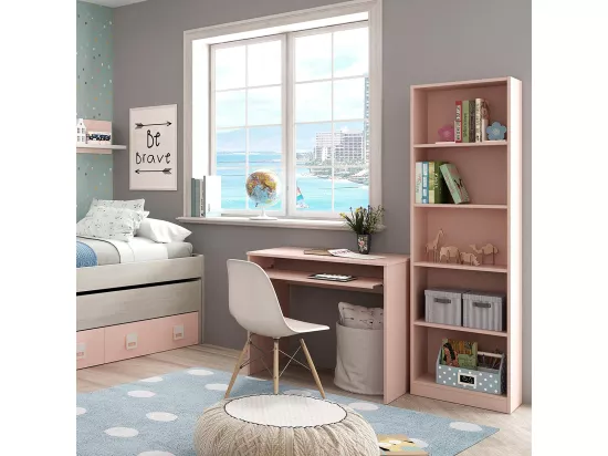 Bibliothèque avec 5 étagères couleur rose - Longueur 52 x Hauteur 180 x Profondeur 25 cm
