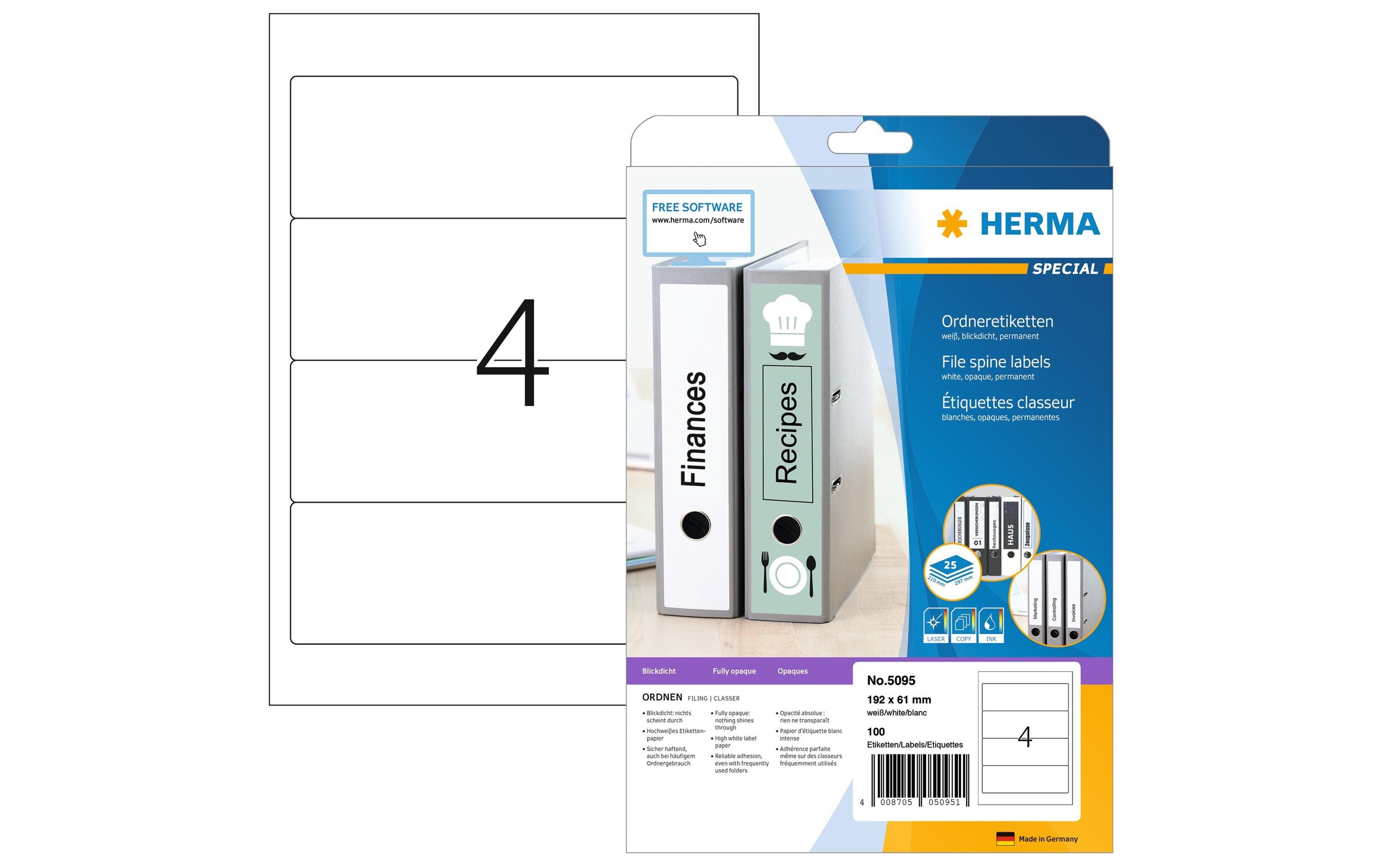 Ordneretiketten 5095 192 x 61 mm permanent, WeissOrdneretiketten A4, 192 x 61 mm permanent