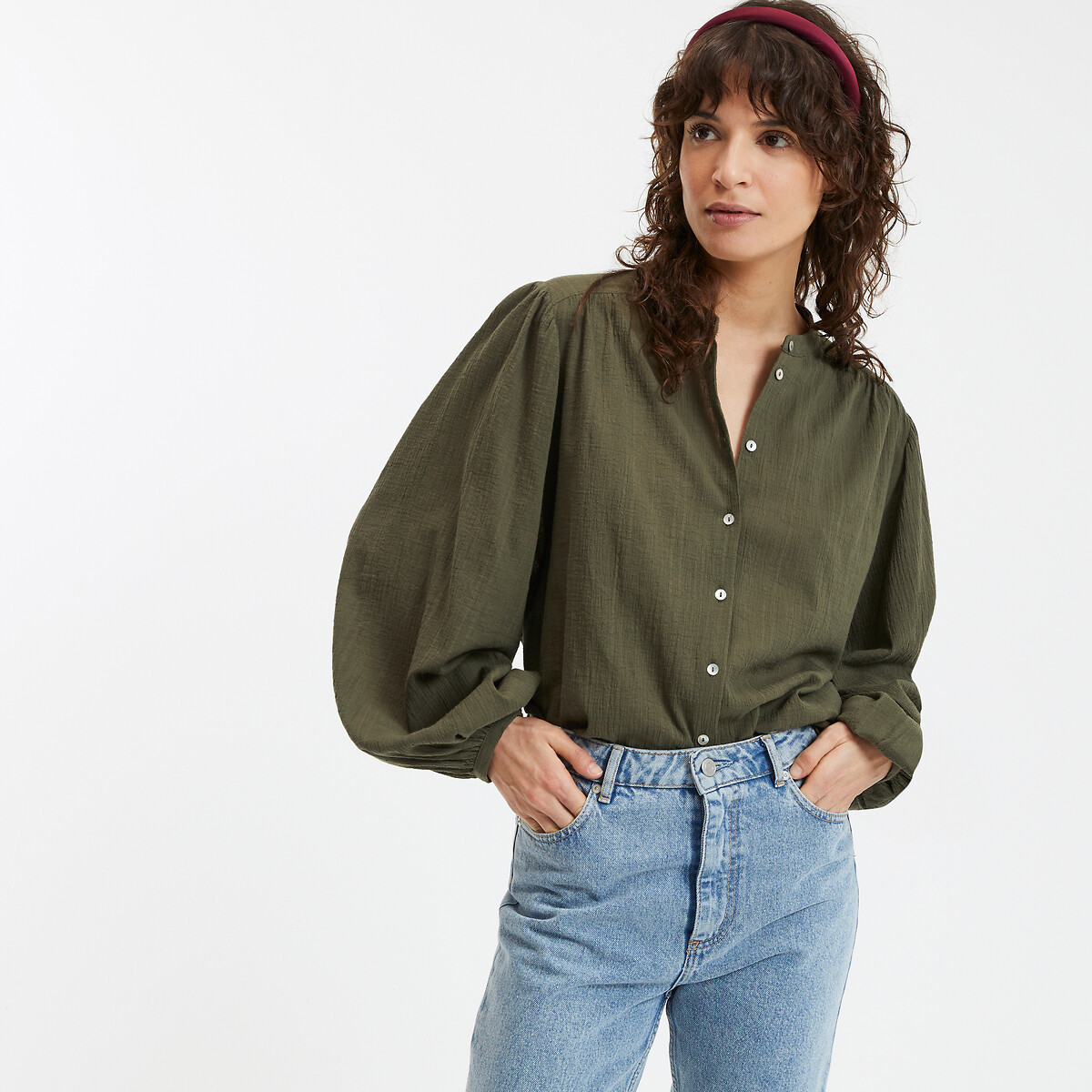 COLEÇÕES LA REDOUTE<br>Camisa oversized com gola mao, assinatura LISE