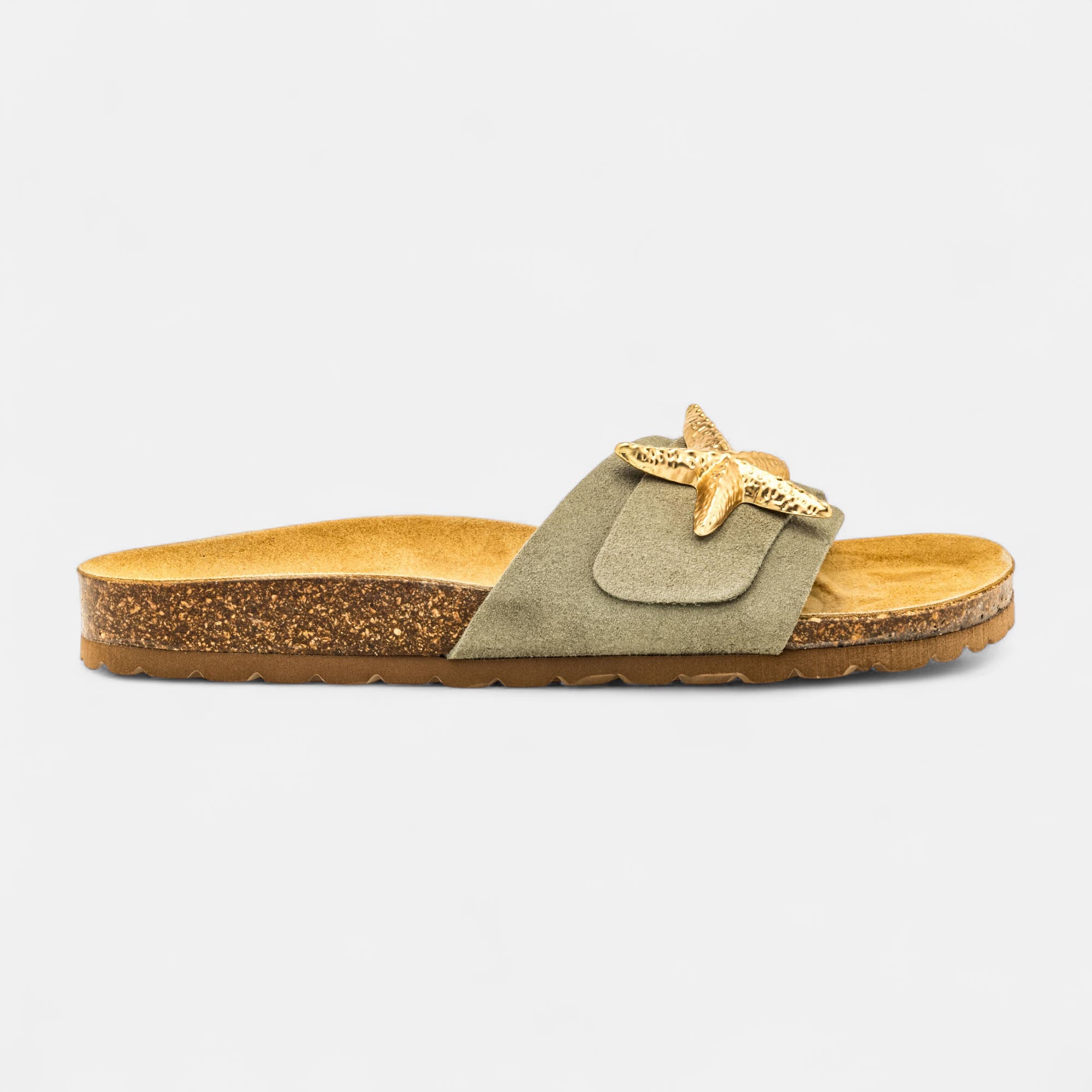 Mules semelle liège Femme en cuir vert