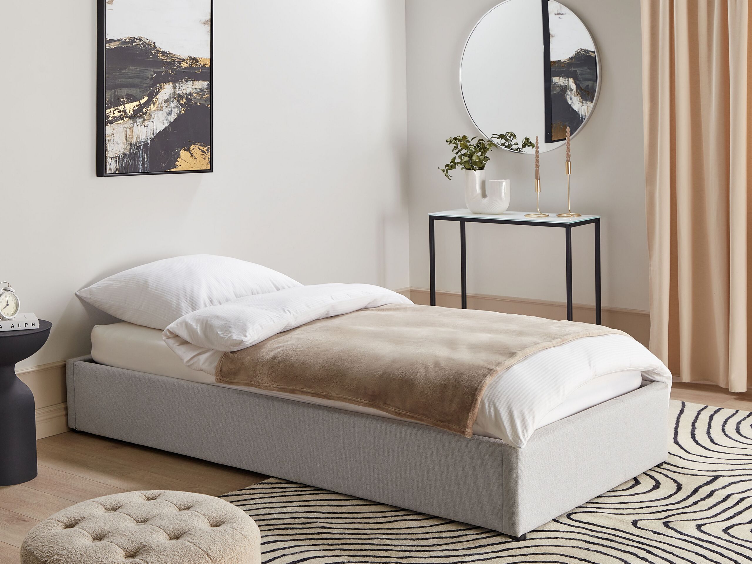 Beliani-DINAN-Eenpersoonsbed-Lichtgrijs-90 x 200 cm-Polyester