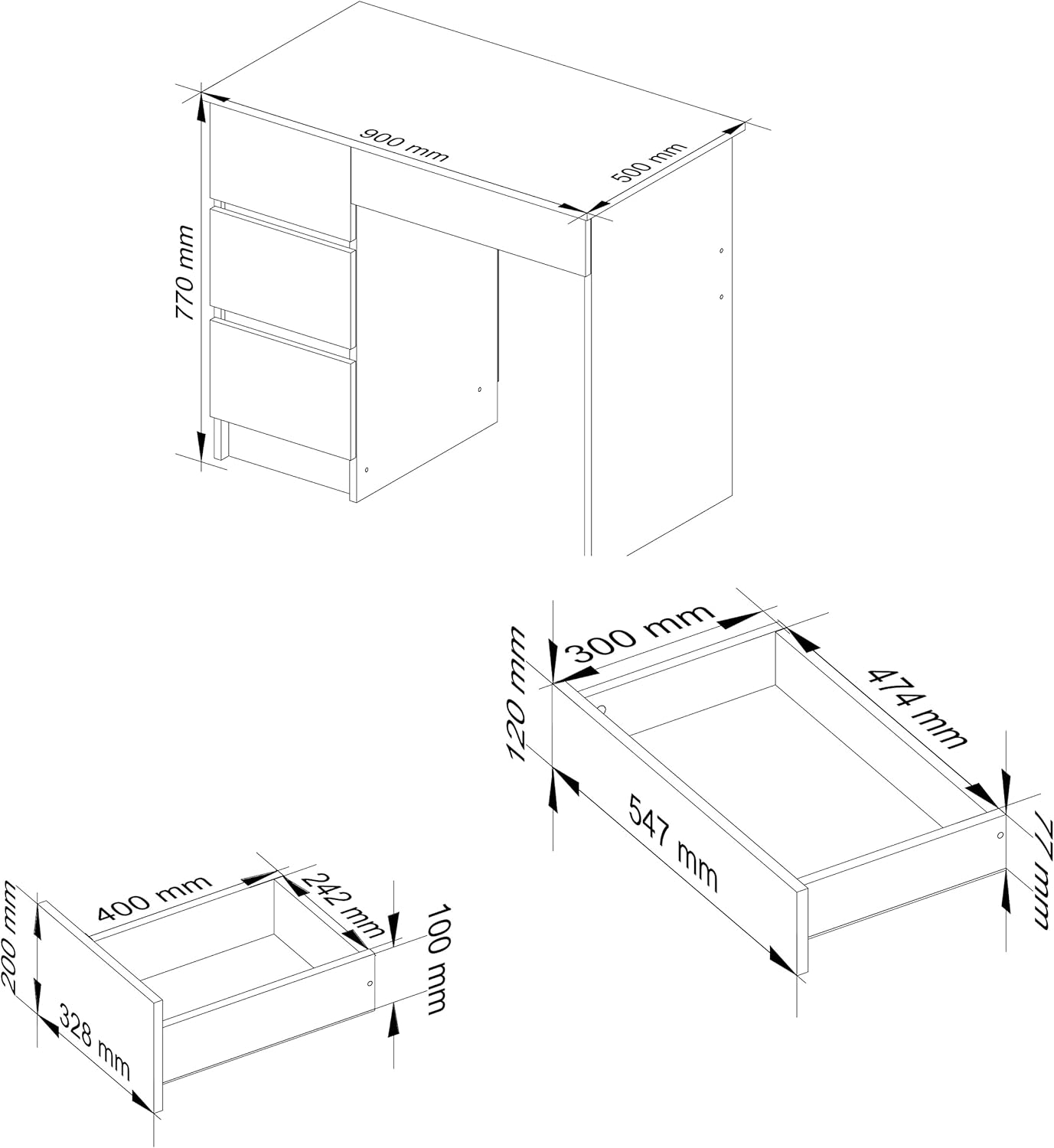 AKORD | Computertisch | Schreibtisch 4 Schubladen | Komfort | Hohe Qualität | Solide | Für Zuhause | Für das Büro | Ergonomie | Für die Arbeit | B90 x H77 x T50 cm | Weiß