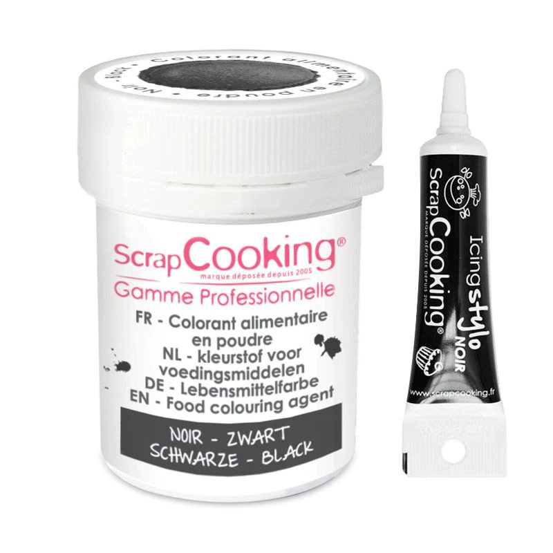 Colorant alimentaire en poudre noir 5 g + Stylo de glaçage noir Scrapc