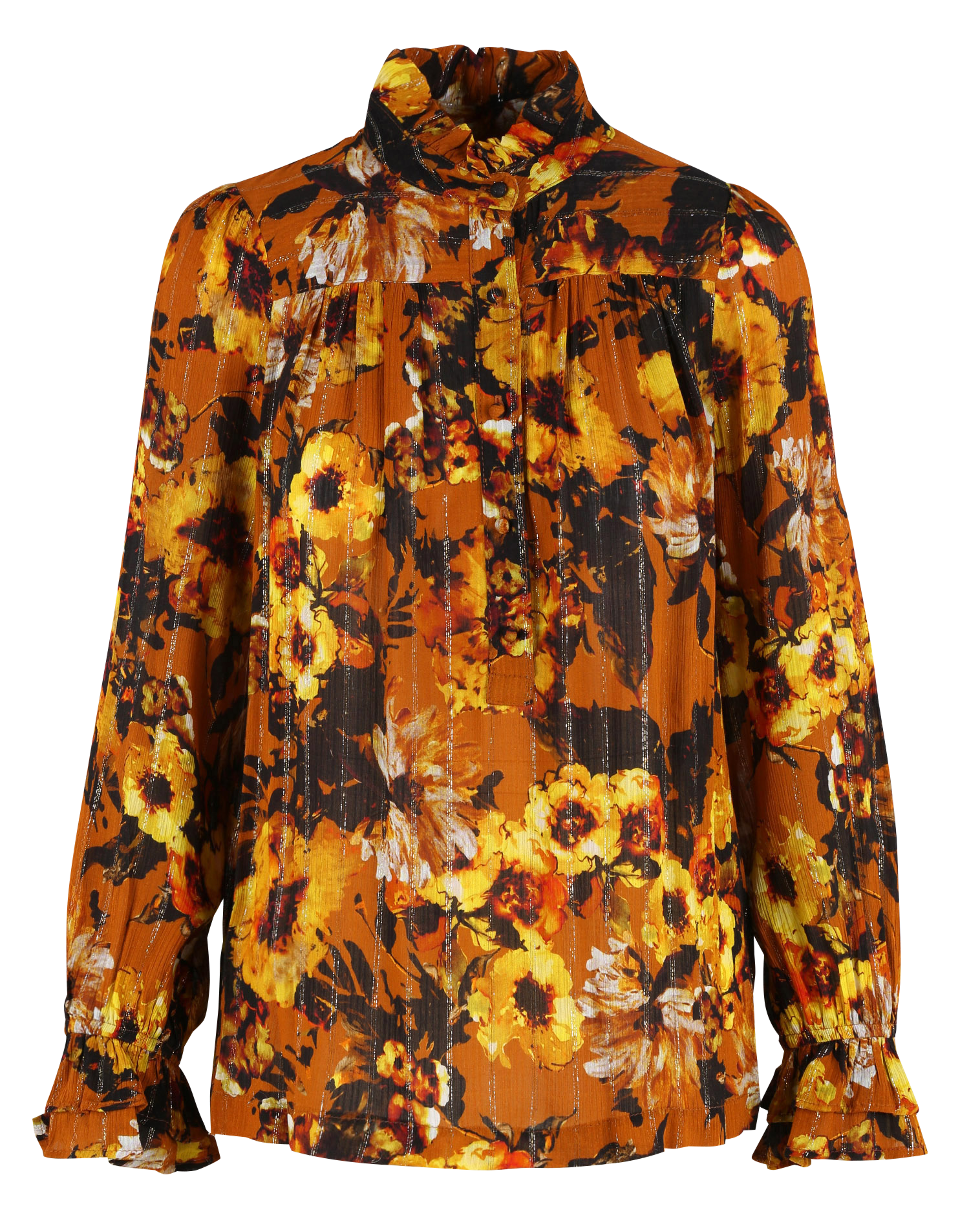BERLINGOT - Blouse col montant à fleurs | Jaune