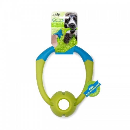 Brinquedo de bola elástica com alça All for Paws Tugger, verde e azul, para cães.