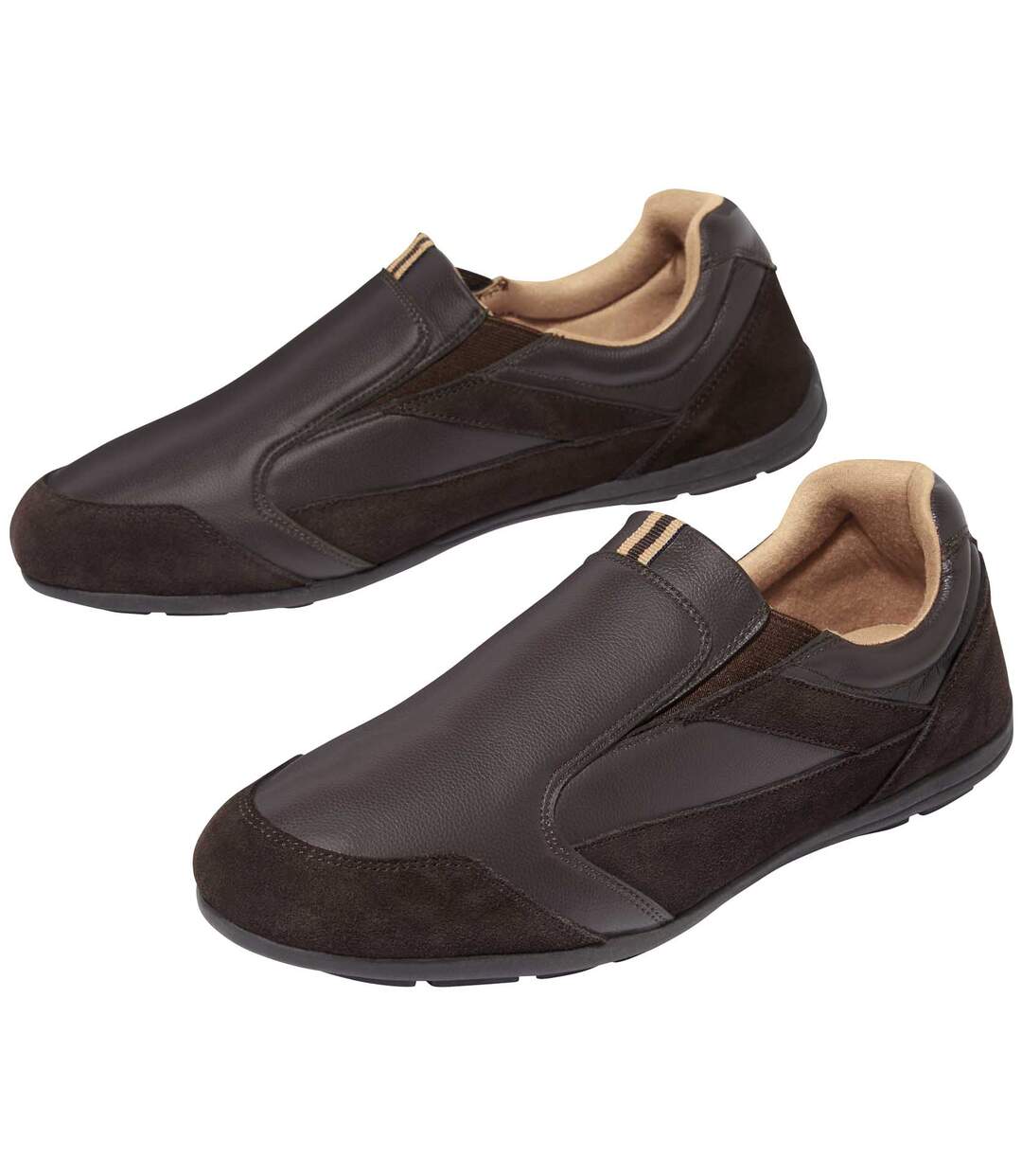 Mocassins Élastiqués en Croûte de Cuir Marron