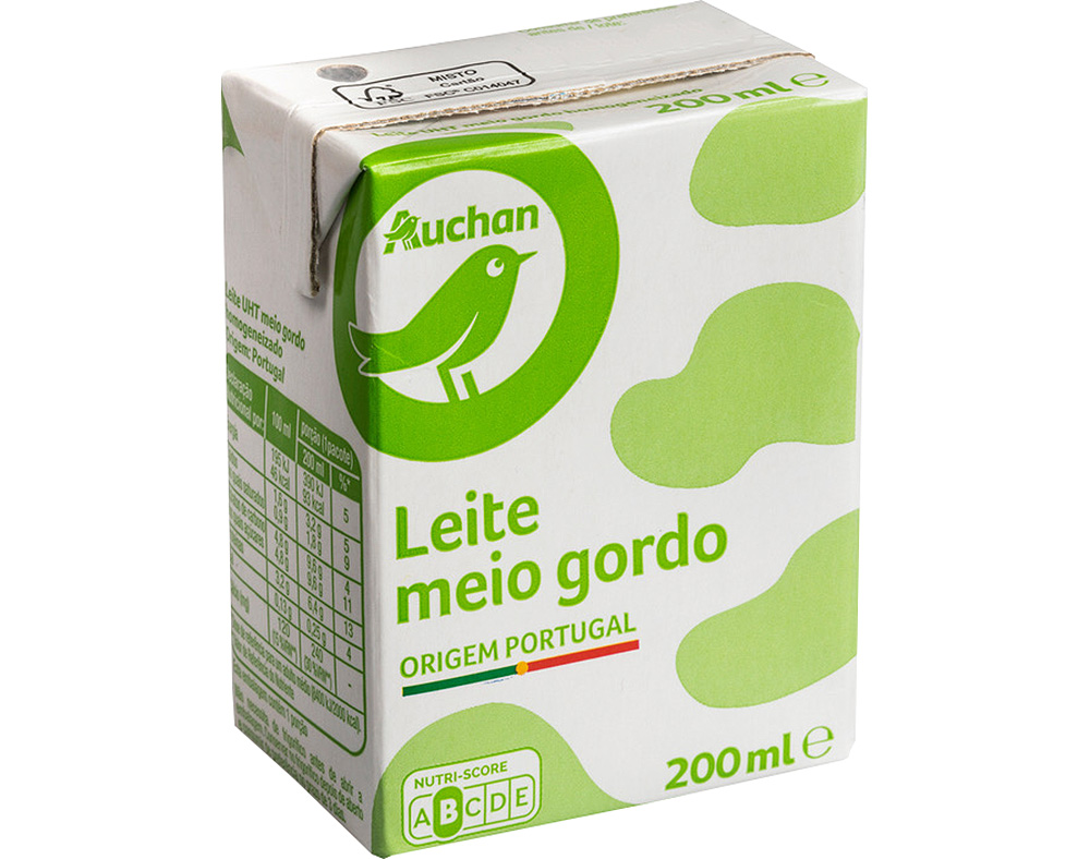 LEITE AUCHAN ESSENCIAL UHT MEIO GORDO 200ML